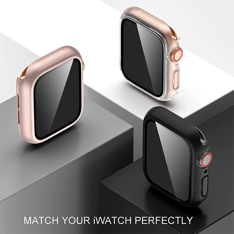 Стекло и чехол для Apple Watch Серия 7 6 SE 5 4 3 2 1 iWatch Чехол 45 мм 41 44 40 38 42 бампер Защита