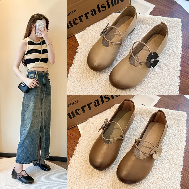 Мягкая подошва мягкая поверхность маленькие кожаные туфли для женщин осень 2024