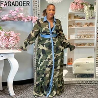 fagadoer fashion camouflage patchwork long dresses plus size button with belt floor dresses vestidos 2022 new plus size clothing
