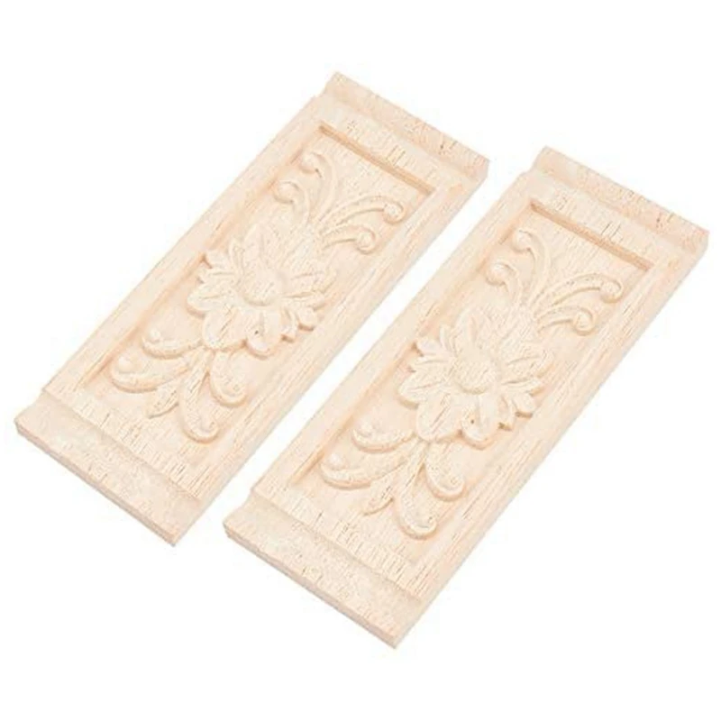 

2PCS Rectangle Flower Wood Carving Decal Unpainted Furniture Decor Carved Onlay Applique For Furniture Doors Walls Decor