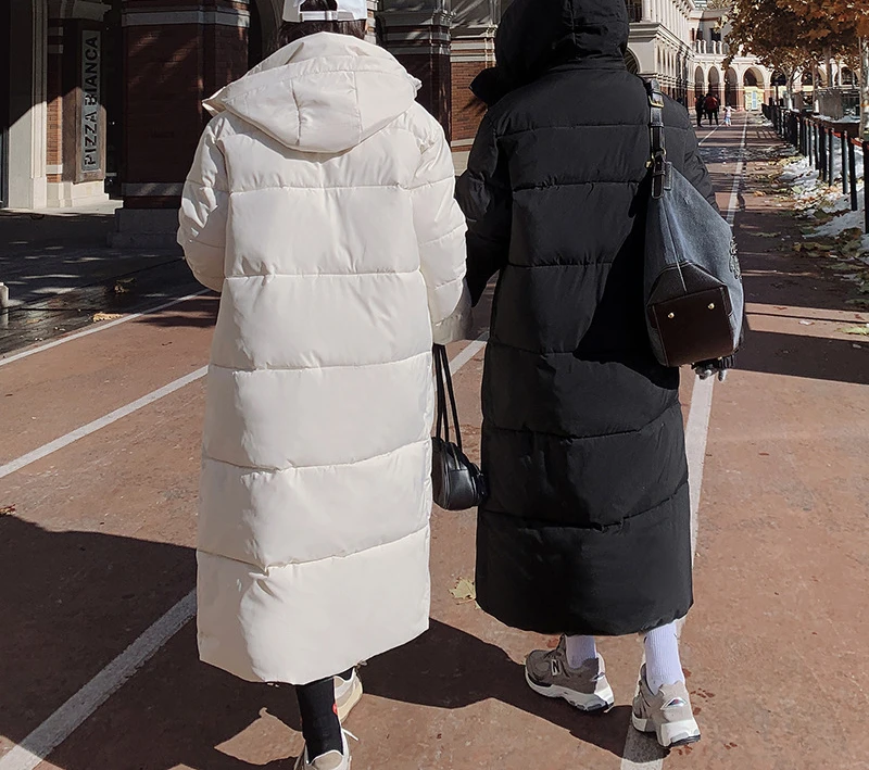 Loose Down Cotton Jacket for Women 2022 Autumn Winter New Hooded Thickened Parkas Fashion Korean Black Long Sleeve Lady Overcoat