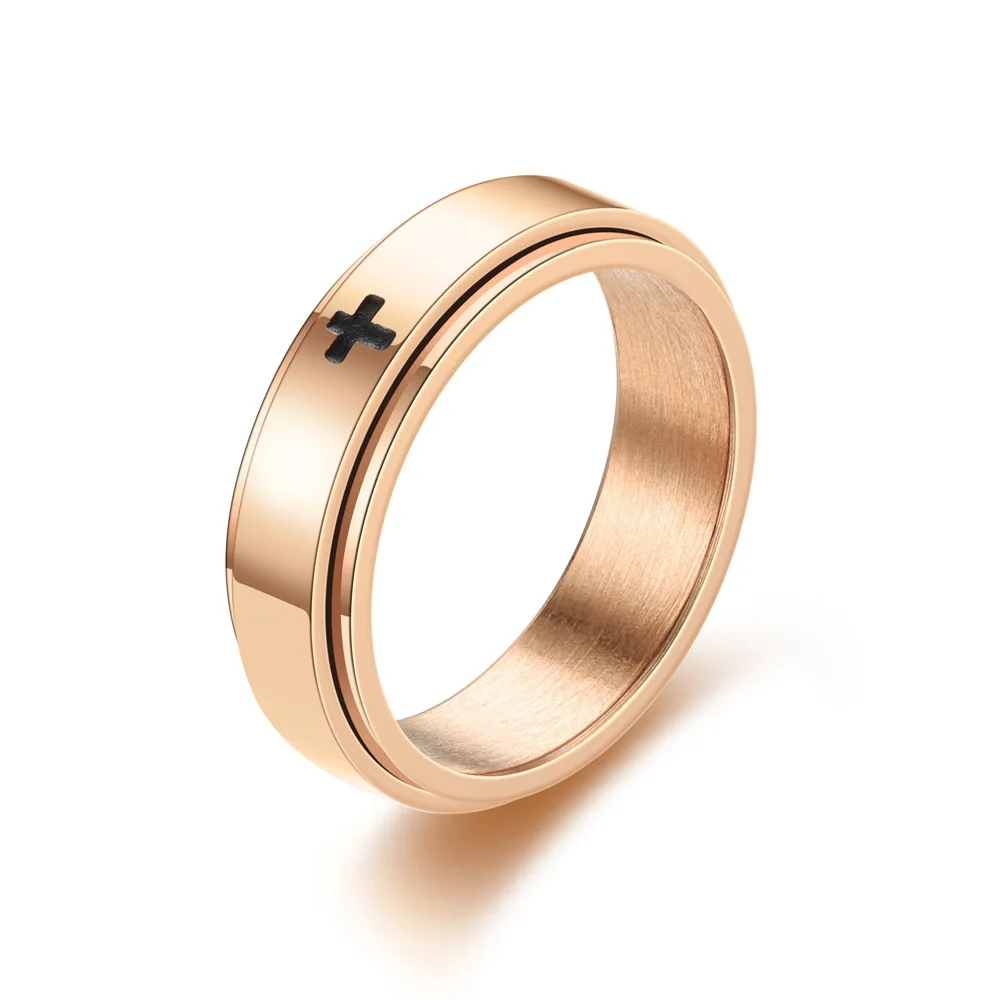

304 Stainless Steel Womens Ring Couple Jewelry Korean Fashion Cross Zircon Geometric Colourful Rotatable Womens Wedding Jewelry