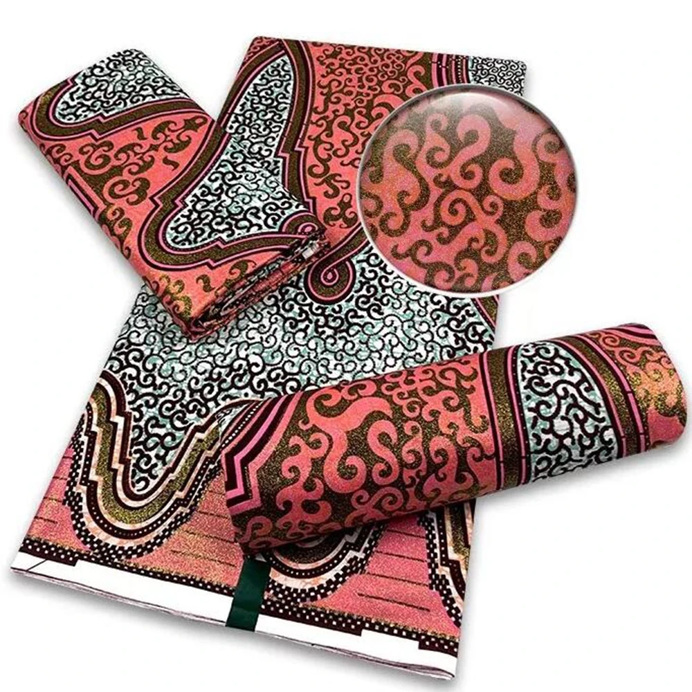 Скидка Новый Африканский большой воск ткань Анкара блеск Лучший золотой батик персиковая ткань голубой хлопок для шитья свадебное вечернее плать...