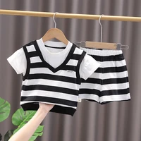 2022 new summer childrens clothing striped 0 5 years old boy short sleeved clothes two piece childrens clothing kit