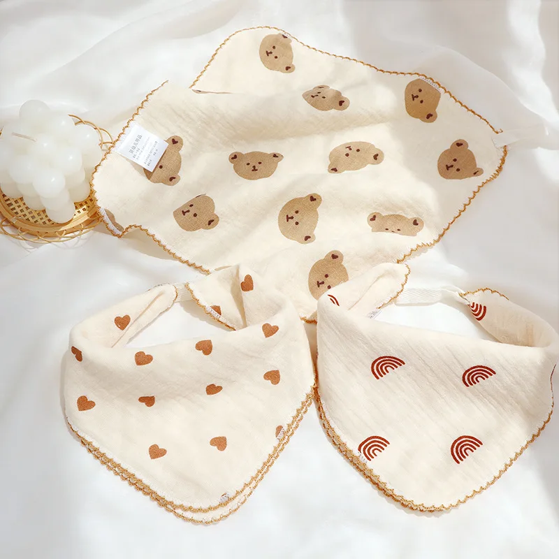 

Baby Cotton Gauze Triangle Bibs Nordic Printting Saliva Towel Scarf Square Handkerchief Towel Kids Wash Towel Multi-functional