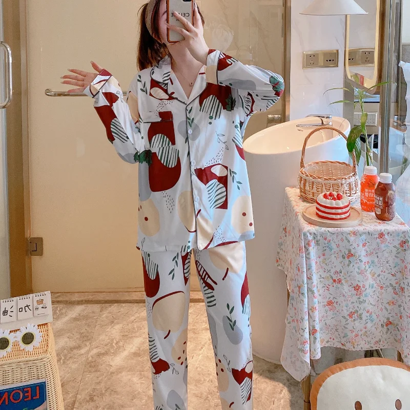 

Новинка Весна 2022 кардиган брюки с длинным рукавом с цветочным принтом Хлопковая пижама из двух частей Женская Повседневная Свободная дизай...