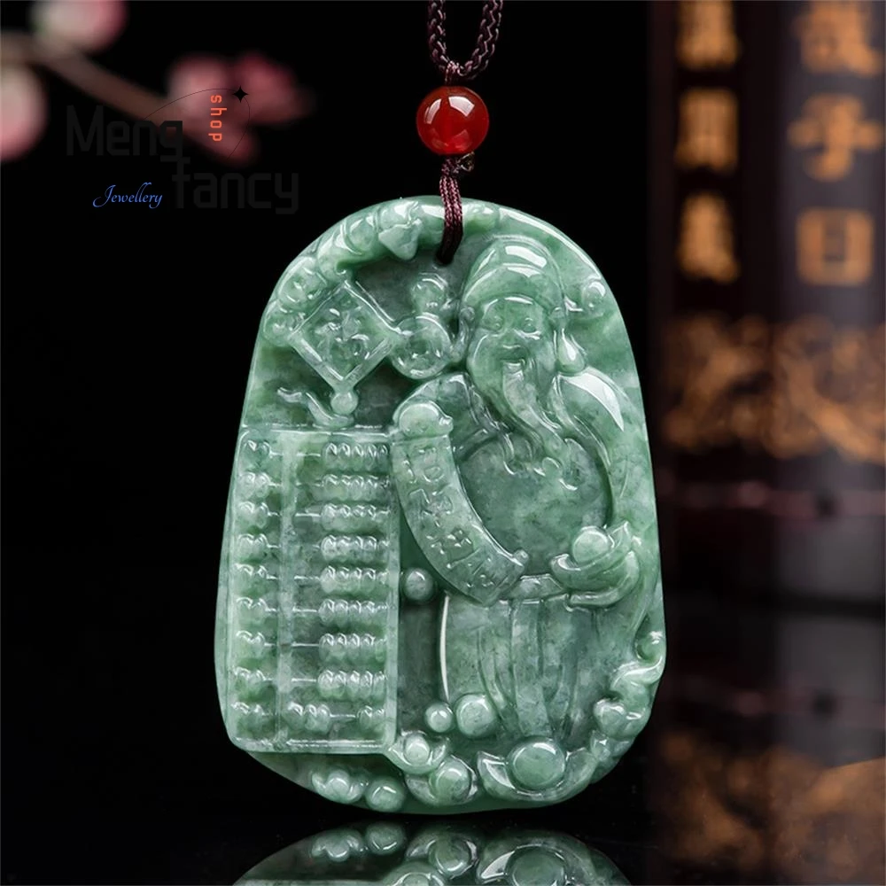 

Natural Jadeite God Of Wealth Pendant Charms Fashion Jade Jewelry Engraver Amulet Mascots Luxury Men Women Souvenir Holiday Gift