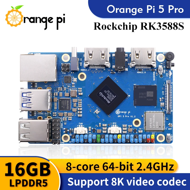 Плата разработки Orange Pi Процессор AIPro Ascend AI 8/20 TOPWiFi Bluetooth