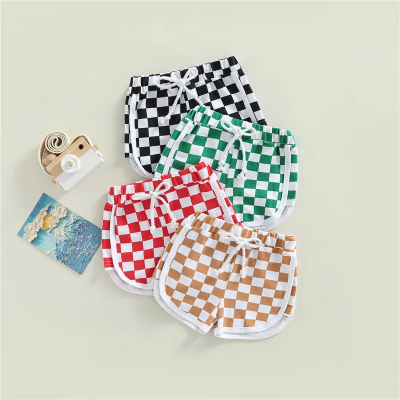 

Baby Toddler’s Summer Casual Shorts 0-3 Y Fashion Checkerboard Print Tie-up Elastic Waist Short Pants for Infants Girls Boys