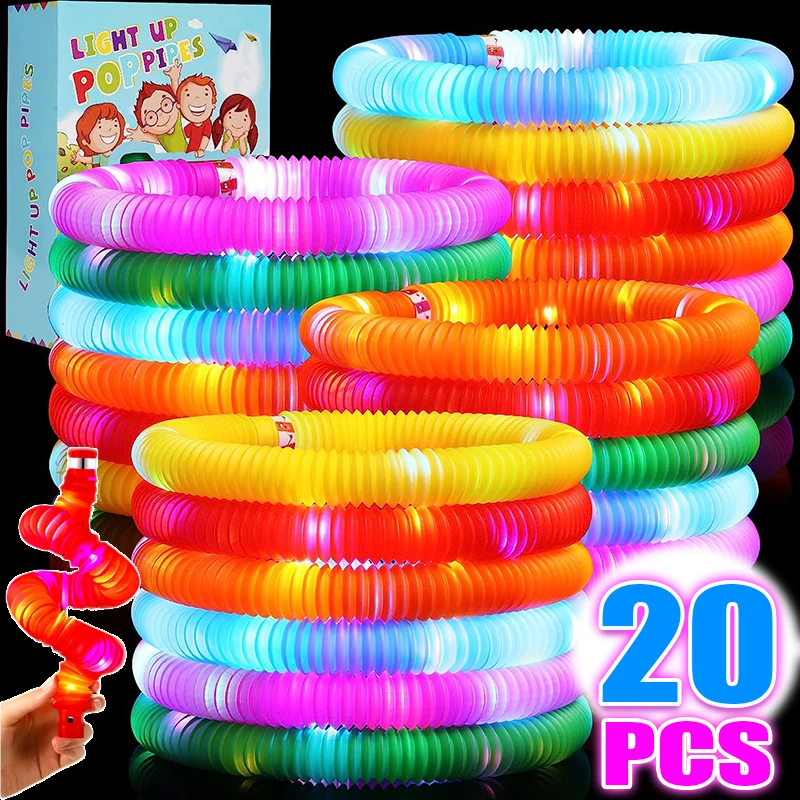 

LED Luminous Pop Tubes DIY Colorful Light Up Retractable Glow Sticks Kids Fidget Tube Squeeze Toys Xmas Birthday Party Favors
