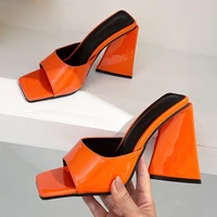 summer orange black triangle thick heel slippers sexy street woman party peep toe dress shoes size 35 41