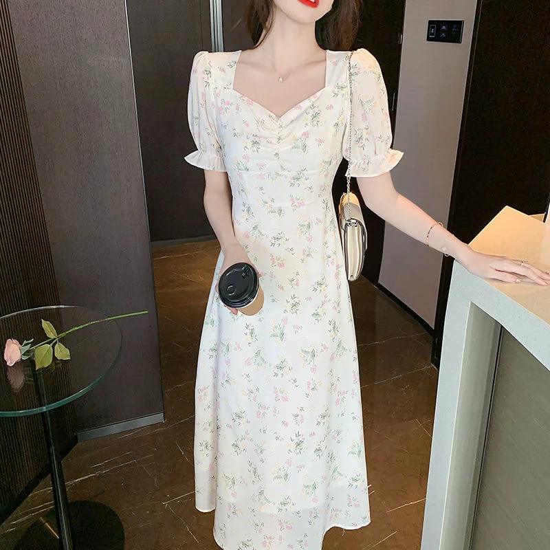 

Dress Female 2022 Summer New French First Love Dress Gentle Dress Bubble Sleeve Chiffon A-line Slim Sweet Casual Befree Sundress