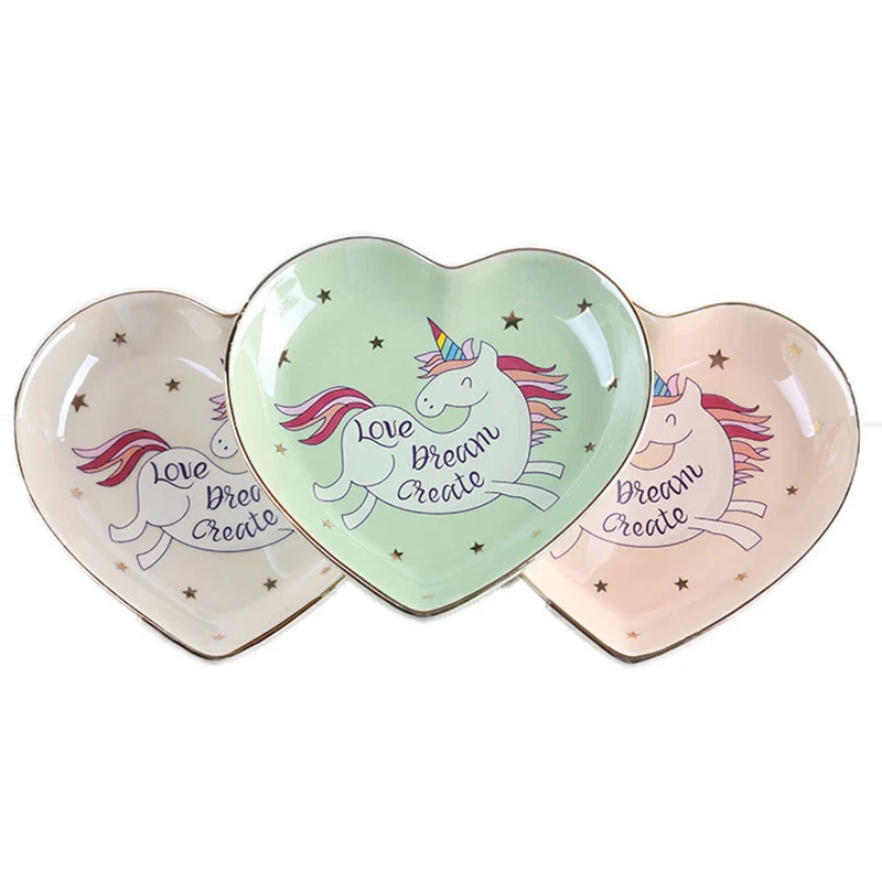 

Ceramic Cartoon Unicorn Heart-shaped bowls ice cream plates Decoration Crafts Snack candy storage tray Jewelry dish Snack dish