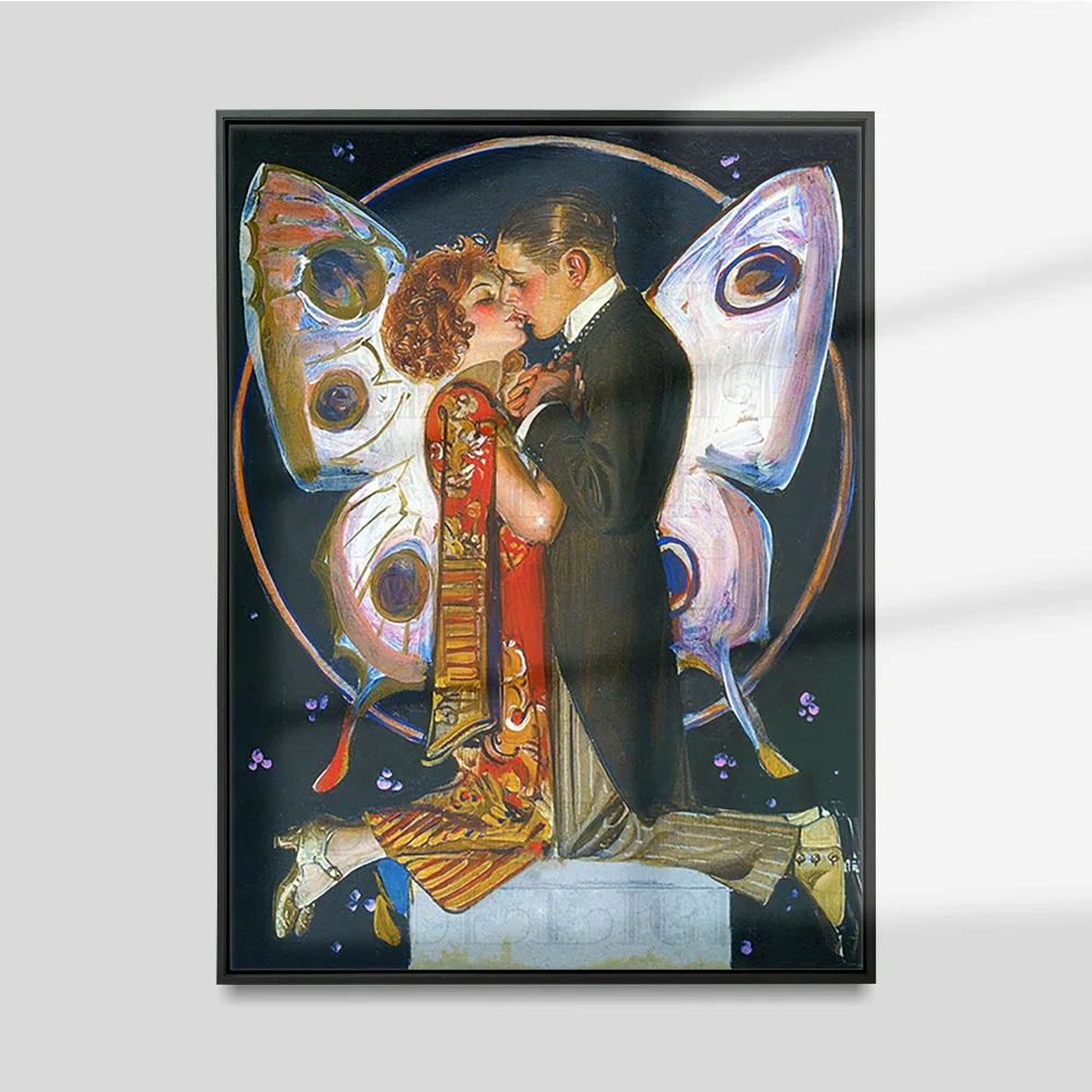 

Бабочка пара J.C. Leyendecker винтажный постер для влюбленных поцелуй объятия Холст Живопись Печать Античная Настенная картина домашний декор