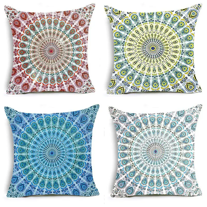 

4Pcs Mandala Pattern Cushion Cover Bohemia Throw Pillow Decorative Pillowcase Retro Sofa Pillow Case 45X45cm