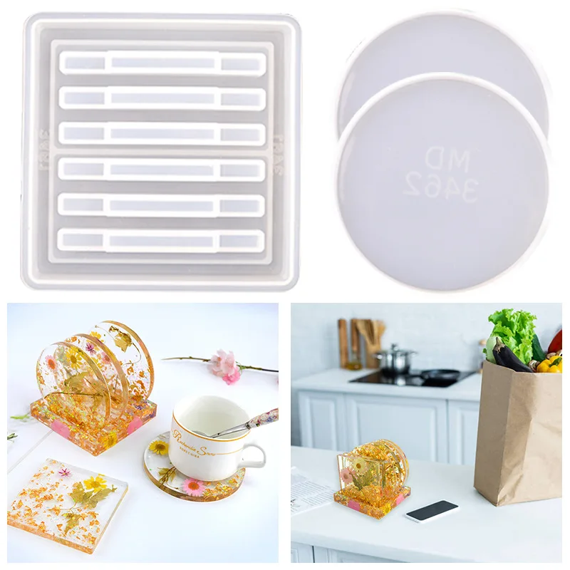 

DIY Epoxy Resin Mold Coaster Storage Shelf Cup Pad Holder Round Creative Cup Holder Mold Bracket Base Silicone Mold For Resin