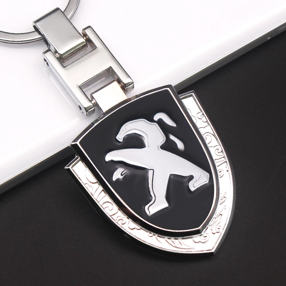 

3D Shield Badge Key Ring Buckle Pendant Car Logo Home Remote Control Accessories For Peugeot 307 407 408 508 2008 3008 Etc