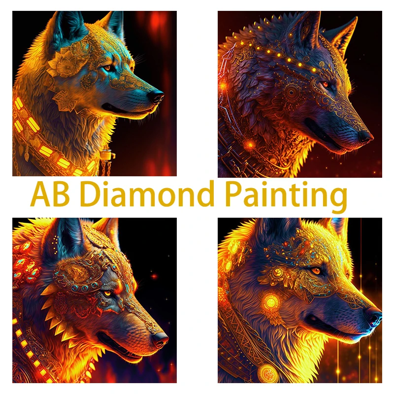 

Diy 5d Full Diamond Painting Animal Embroidery AB Square/Round Diamond Flame Wolf Mosaic Cross Stitch Decoration Art Hobby Gift