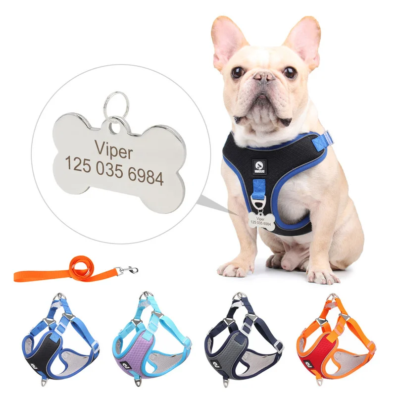 

Dog Harness Custom Name ID DIY Engraving Tag Phone Pet Harness and Leash Set Reflective Dog Vest Harness for Medium Large Dogs
