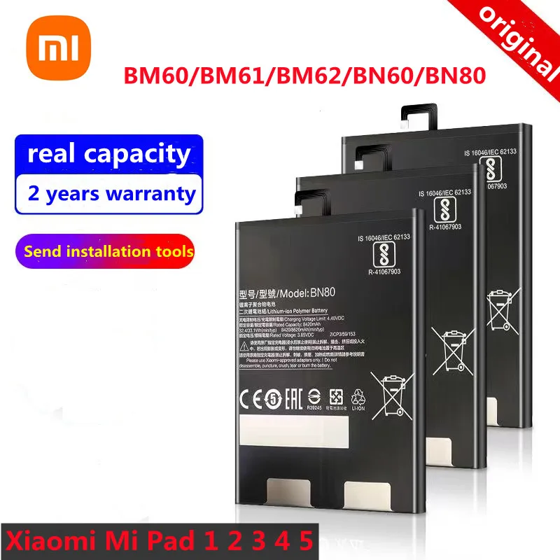 

Xiao mi 100% Orginal BM60 BM61 BM62 BN60 BN80 Tablet Replacement Battery For Xiaomi Pad 1 2 3 4 5 Mipad 1 2 3 4 5 +Tools Kits