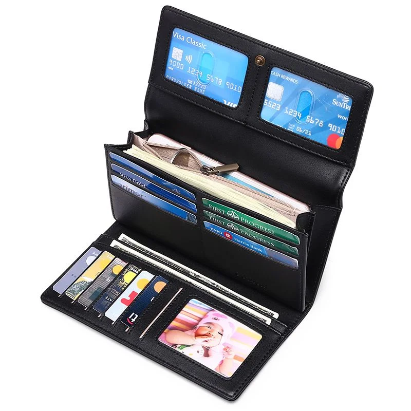 2023 New Ladies Wallet RFID Simple Tri-fold Large Capacity Long PU Leather Wallets Women Clutch Money Bag Mobile Phone Bag Purse