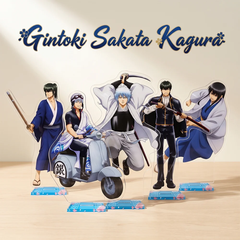 Фото Акриловая подставка-брелок Gintama: Прошлое и настоящее, версия 15 см, двусторонняя, новинка 2026 года, аниме-декор для стола с Гинтоки Сакатой и Кагурой №1