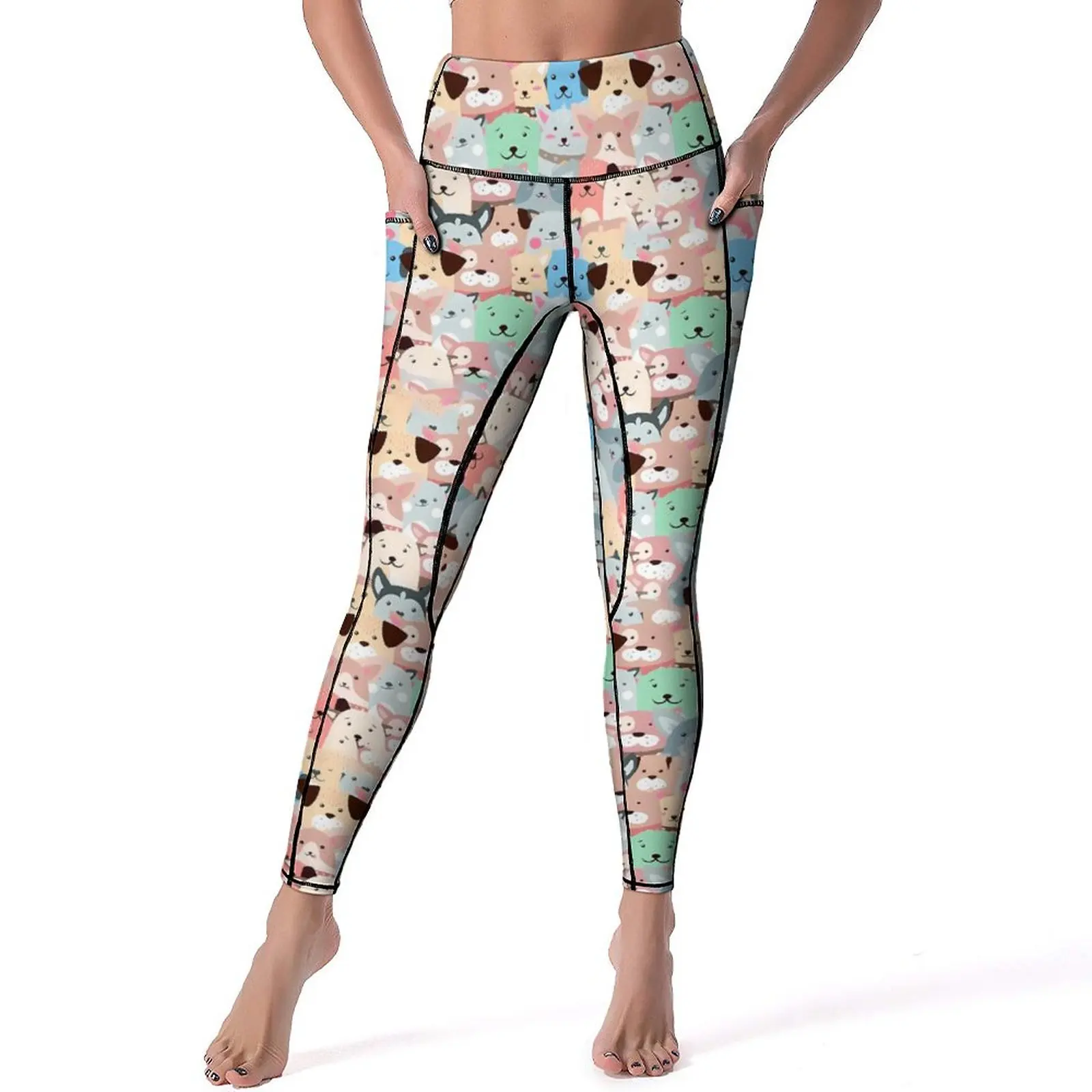 

Dog Print Yoga Pants With Pockets Colorful Animal Leggings Sexy High Waist Aesthetic Yoga Sports Tights Stretchy Fitness Leggins