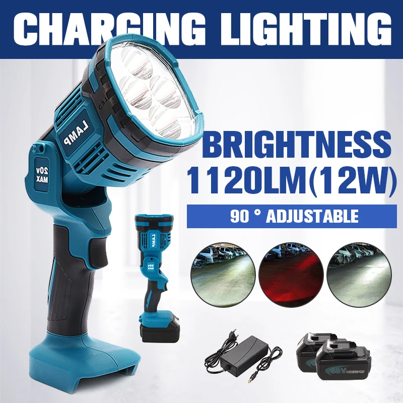 New 18V Rechargeable Lantern Electric Torch Flashlight Outdoor Spotlights Portable 4 LED Lamp Work for Makita 18V Li-ion Battery