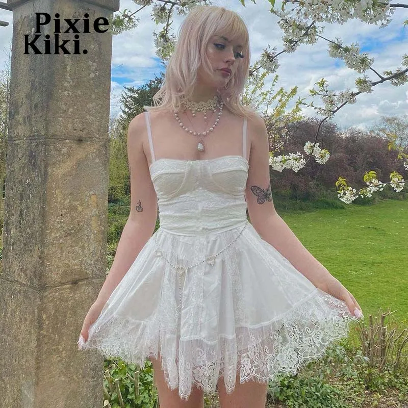 

PixieKiki Y2k Grunge Fairycore белое кружевное летнее платье для женщин 2022 милые сексуальные мини-платья на тонких бретелях винтажная одежда P77DI30