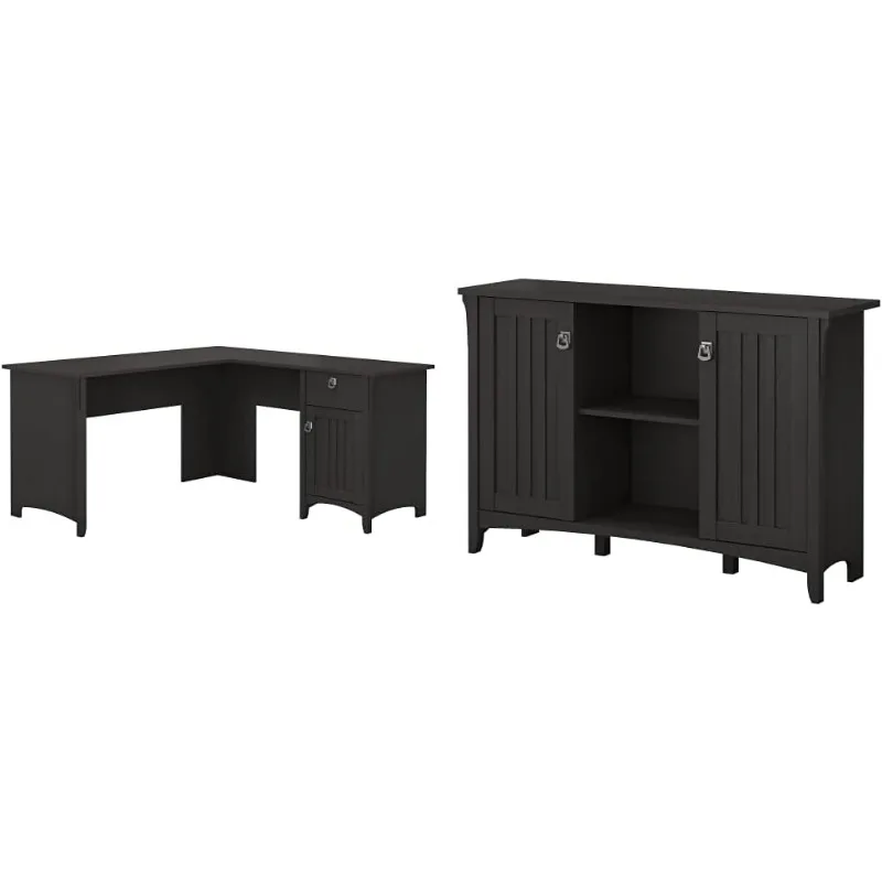 

L-образный стол с хранилищем в винтажном черном цвете, салонная мебель, шкафчик для хранения с дверцами в винтажном черном цвете