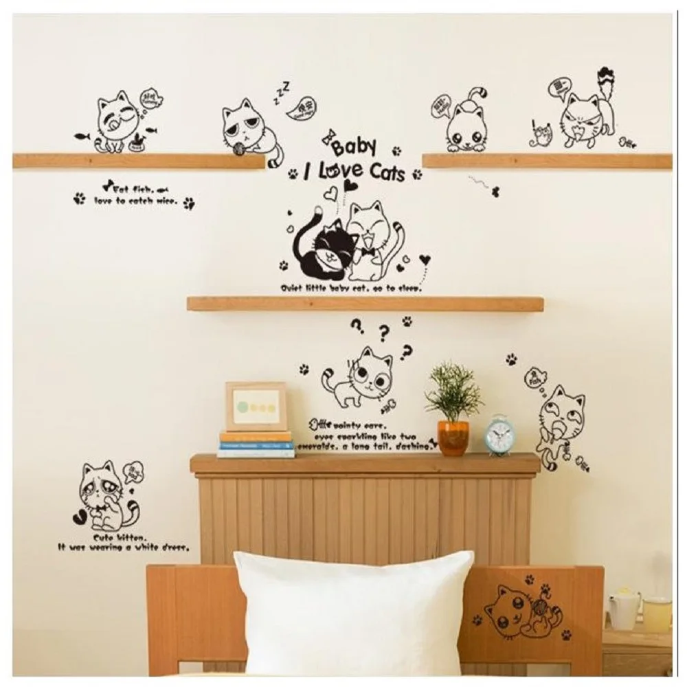 

Foreign trade Popular new style Pure color and naughty cat wall cartoon who occupy the decorative wall stickers of home