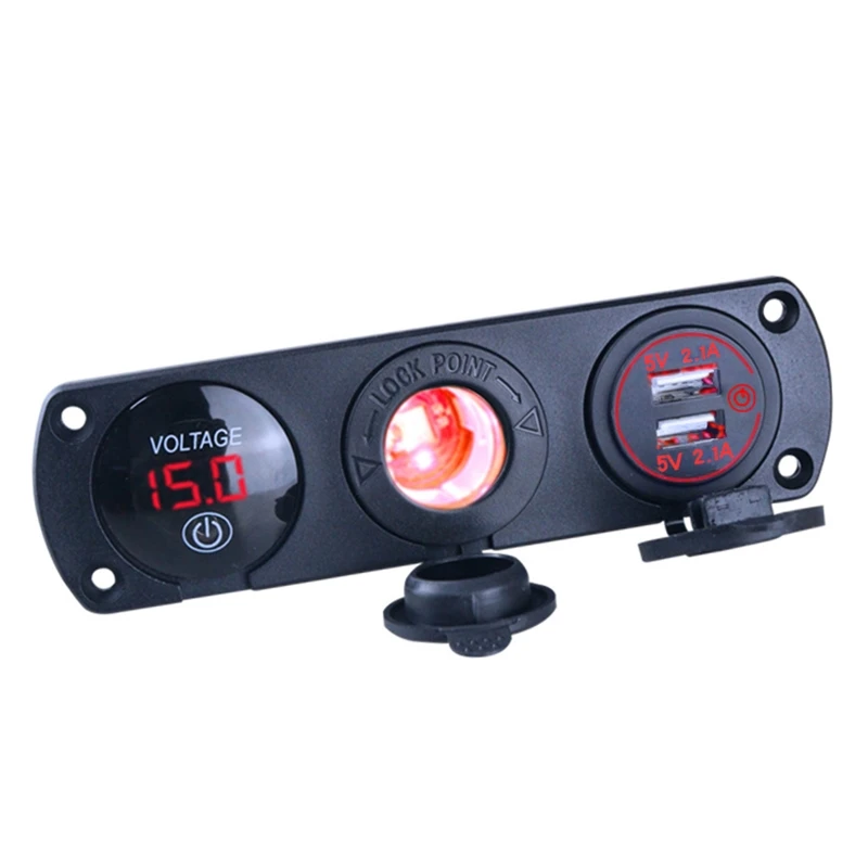

3 in 1 Socket Panel Dual USB Socket Power Outlet LED Voltmeter Cigarette lighter Socket for Marine Boat RV GTWS