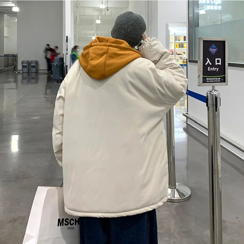Fake Two-piece Tooling Hooded Cotton-padded Jacket Male Korean Fashion Loose Wild Warm Jacket Ins Tide Brand Cold Jacket
