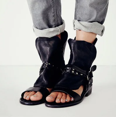 2023 Summer Ankle Boots Flat Heels Women Roman Sandals Big Size 43 Casual Buckle Women's Sandals