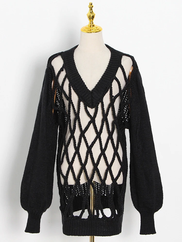 Женский Повседневный Однотонный Пуловер С V-образным Вырезом И Длинными Рукавами