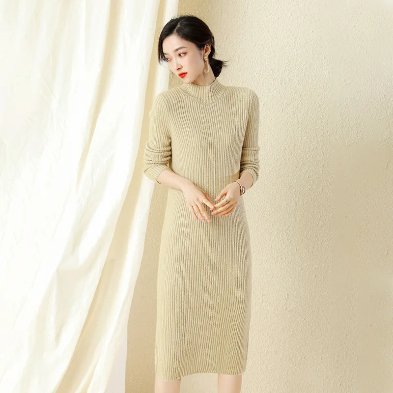 

2021 autumn and winter new fashionable niche cross V-neck mid-length high-waist lace-up pleated dress gray22