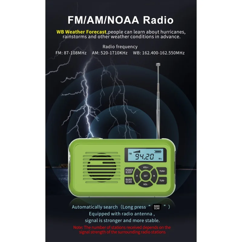 

AWIND Outdoor Solar Hand Crank Radio 2000mAH Battery Powered Multi Function Digital Emergency AM/FM Weather Radio