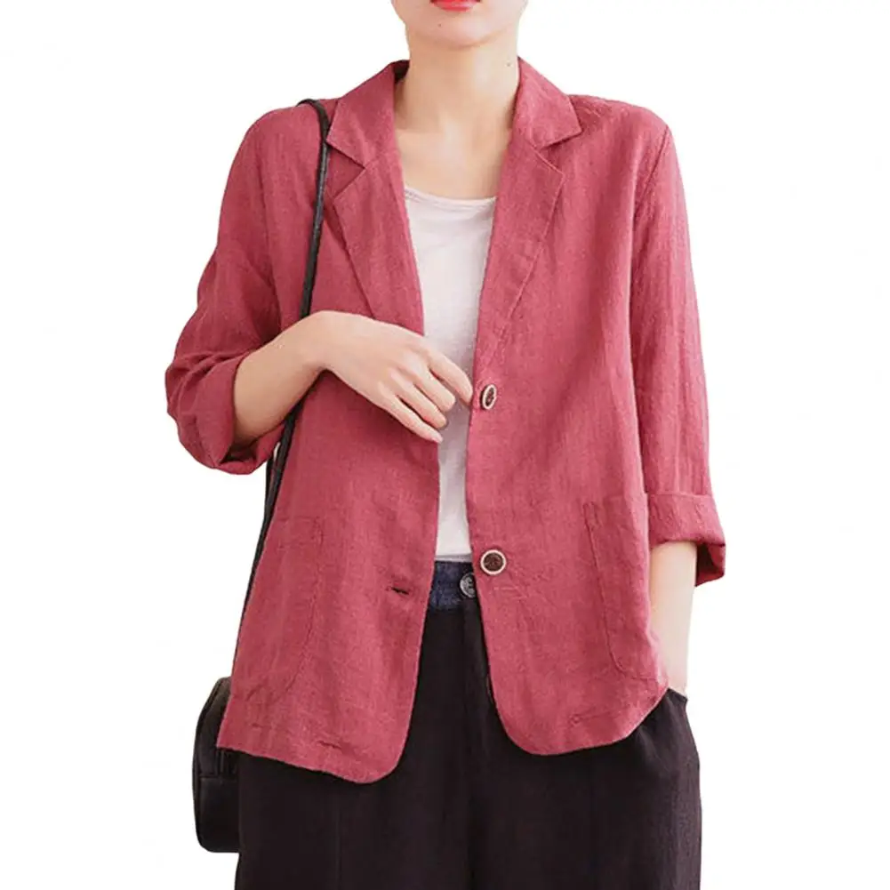 

White Cotton Linen Thin One Piece Full Sleeve Women Blazer Ladies Elegant Basic Single Button Suit Coat Femme Summer New Outwear