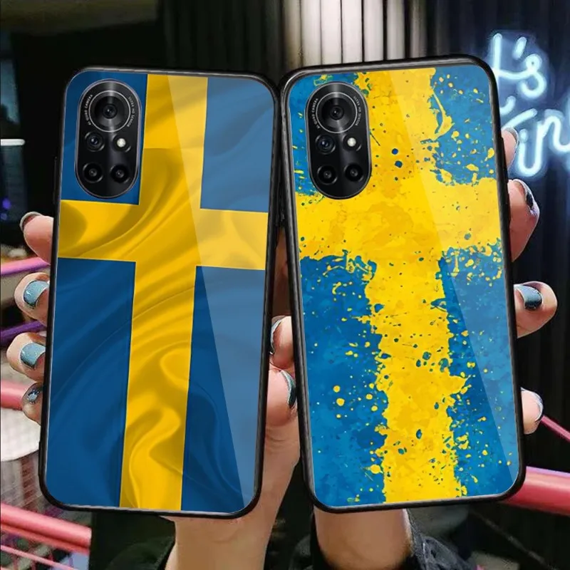 

Чехол с шведским флагом для телефона Huawei P50 P40 P30 P20 Pro Mate 40 30 20 Pro Nova 9 8 7 PC, стеклянный чехол для телефона