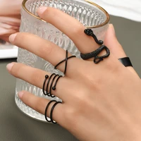 black gothic metal rings set for women men geometric twist line multi knuckle joint finger ring personality snake trendy jewelry