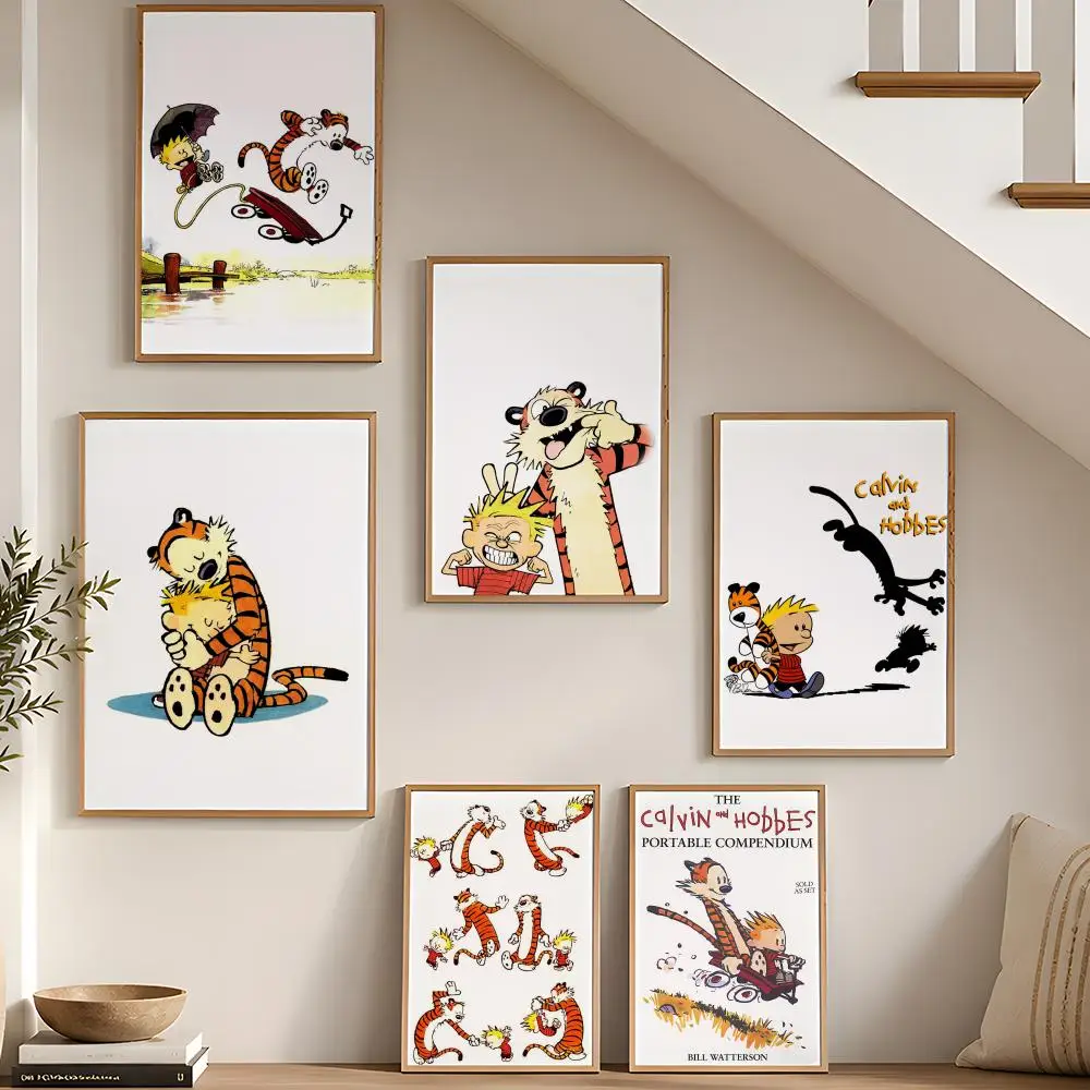 Фото Постеры-наклейки C-Calvin and H-Hobbes, HD-печать, самоклеящиеся, для спальни, гостиной, домашнего декора, современные настенные наклейки, подарок №2