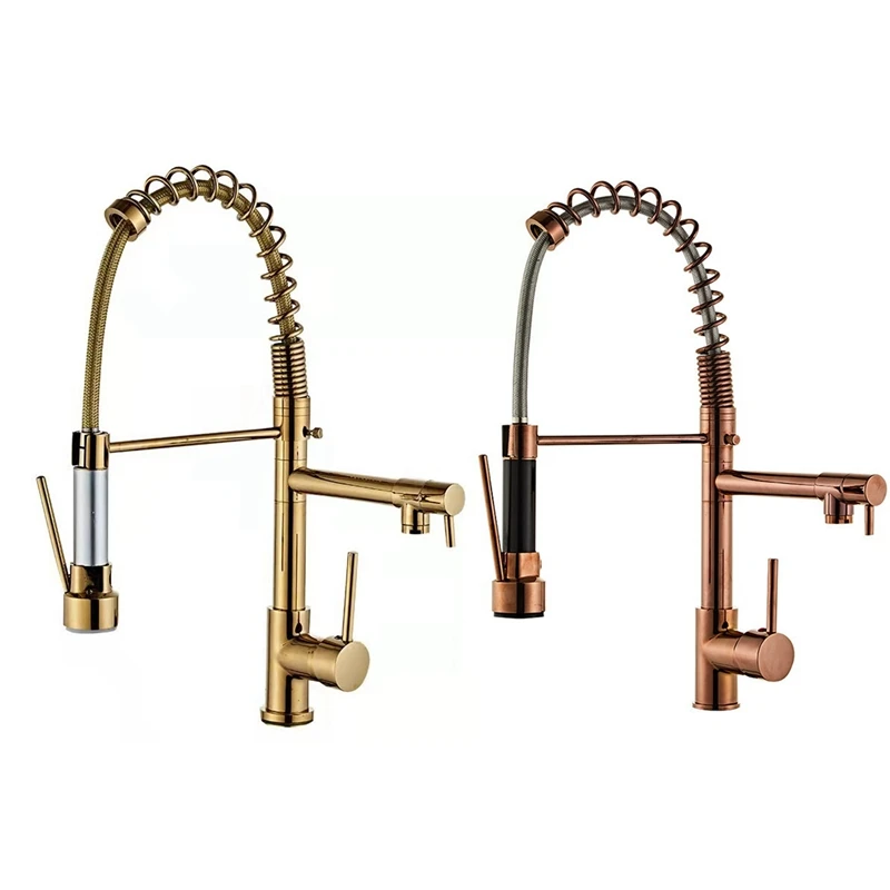 

Spring Pull Down Kitchen Sink Faucet Hot & Cold Water Mixer Crane Tap With Dual Spout Deck Mounted