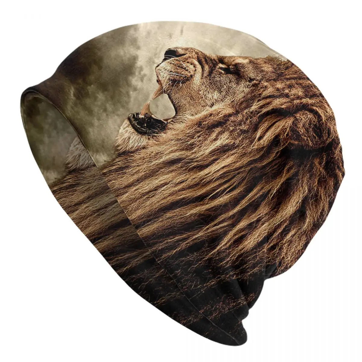 Roaring Lion Against Stormy Skies Adult Men's Women's Knit Hat Keep warm winter Funny knitted hat