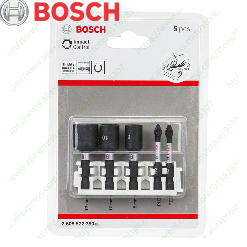 

Bosch Professional 5Pcs Screwdriver Bit and Socket Set Impact Control PZ/PH Bits 50mm Pick and Click Drill Accessory