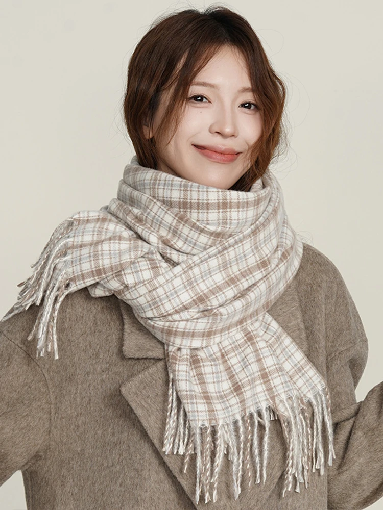Вязаный Ретро шарф осень-зима для женщин и мужчин теплый в клетку стиле преппи из