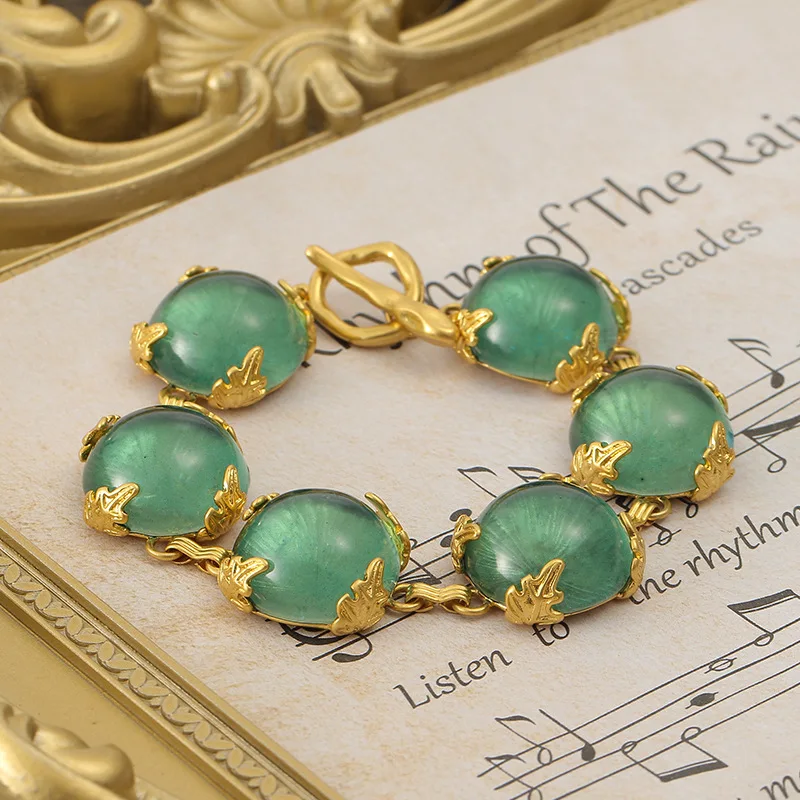 

Tide Green Hemisphere Transparent Bracelet Elegant Palace Style Duplicate Engraved Bracelet Women