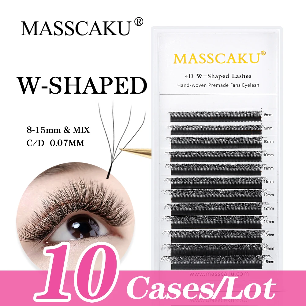 

MASSCAKU 10cases/lot Automatic Flowering 3D W Shape Faux Russian Cils Wholesale Eyelashes Clusters Easy Fan Natural Soft Light