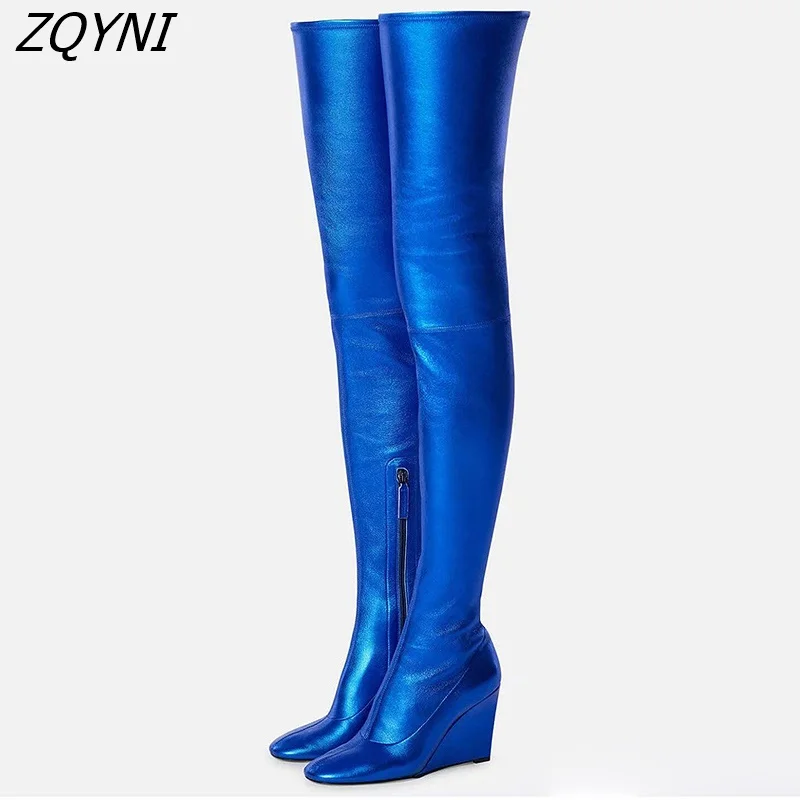 

2022 autumn winter sexy thick heel elastic boots pointed over knee high boots multicolor