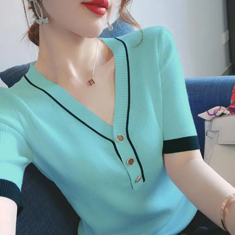 Футболка женская трикотажная с коротким рукавом тонкий облегающий