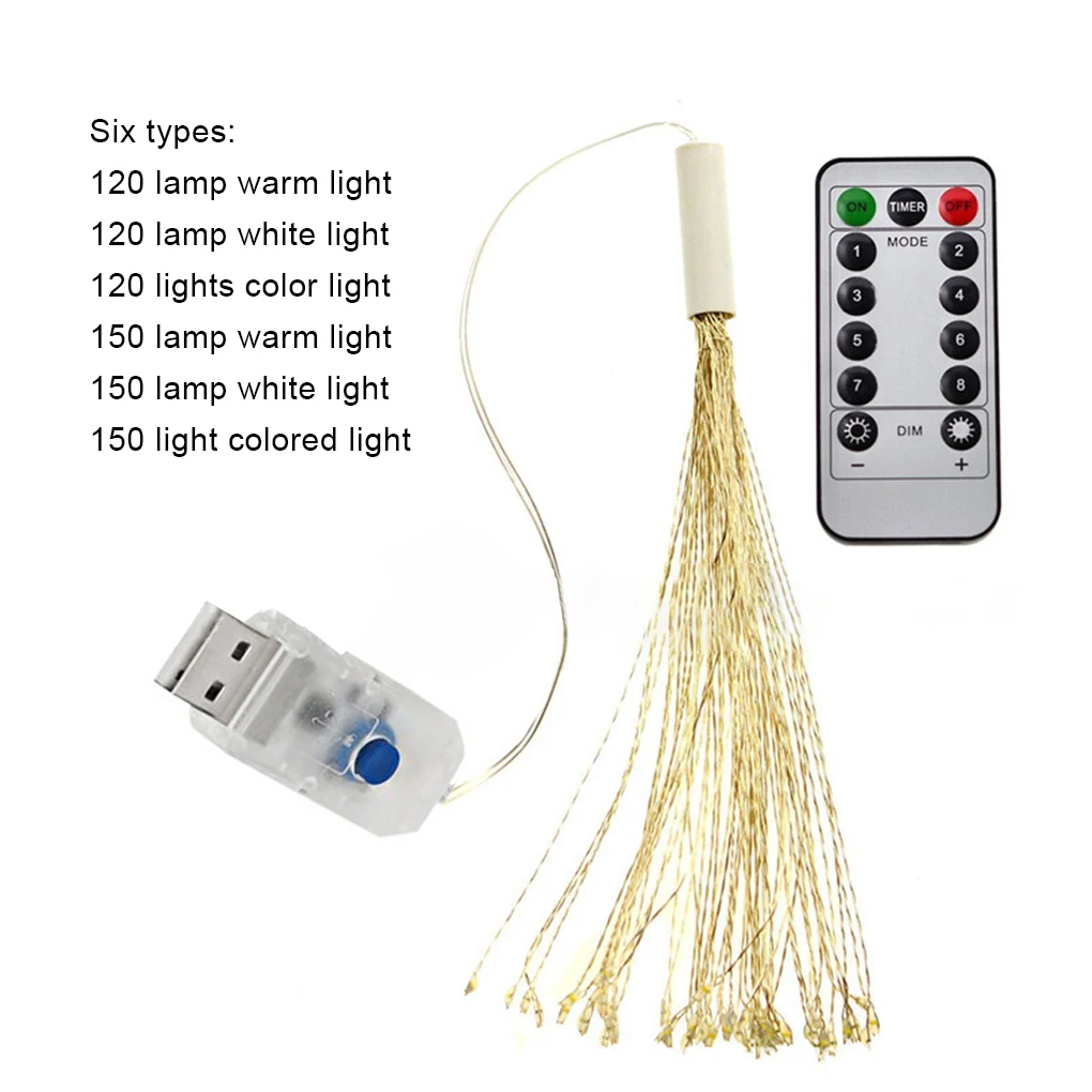 

LED Firework Multifunctional Light 8 Modes Hanging Indoor Lights Remote Control Lamps Yard Decorative 120 lights warm